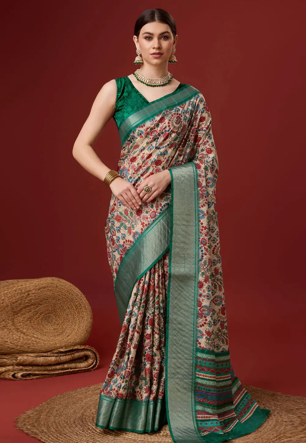 Beige Cotton Saree With Blouse 303119