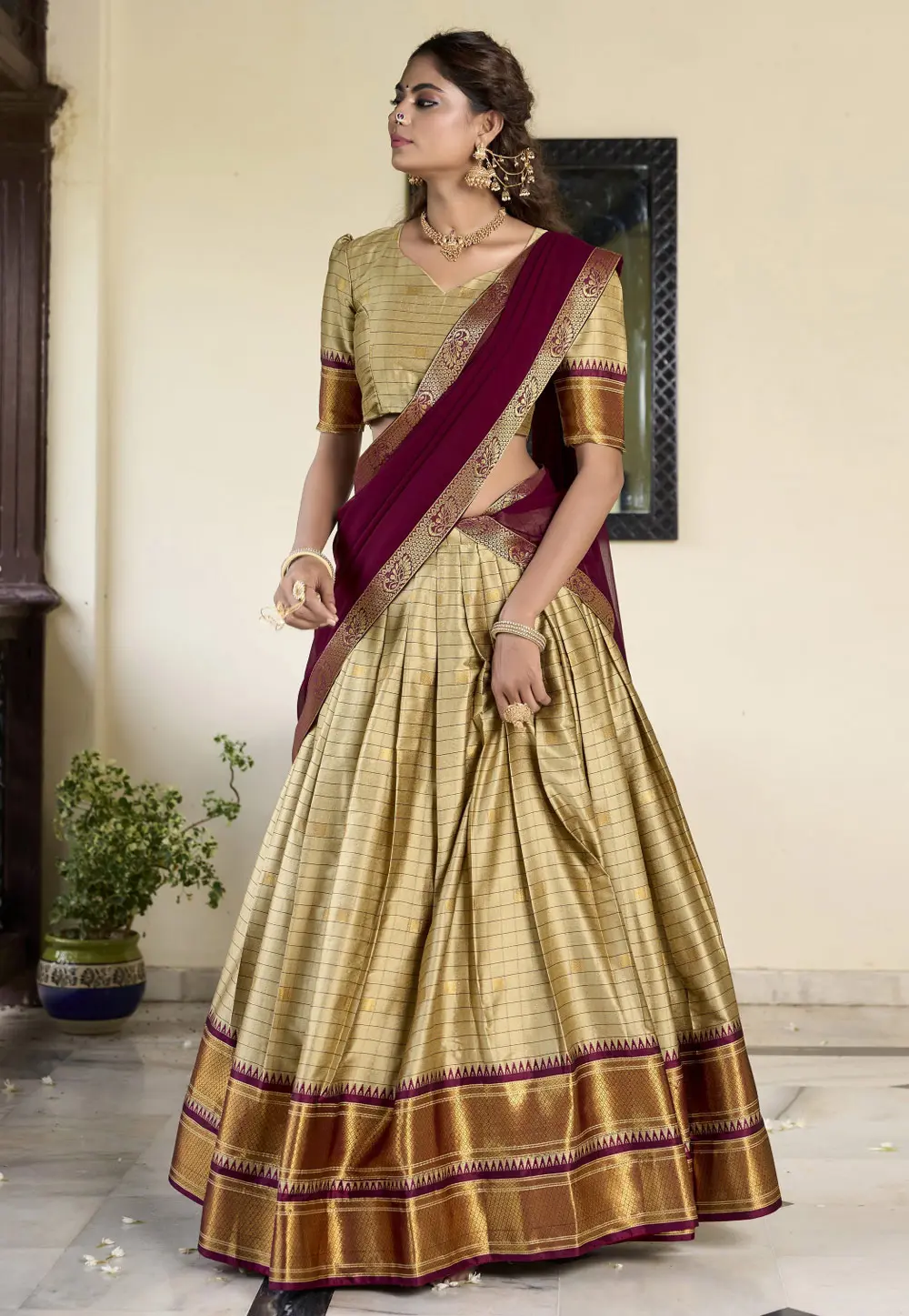 Beige Cotton Silk Circular Lehenga Choli 297932