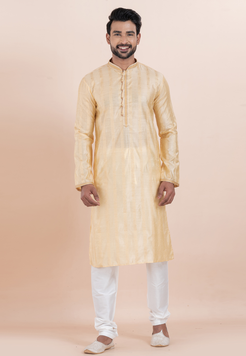 Beige Cotton Silk Kurta Pajama 306023