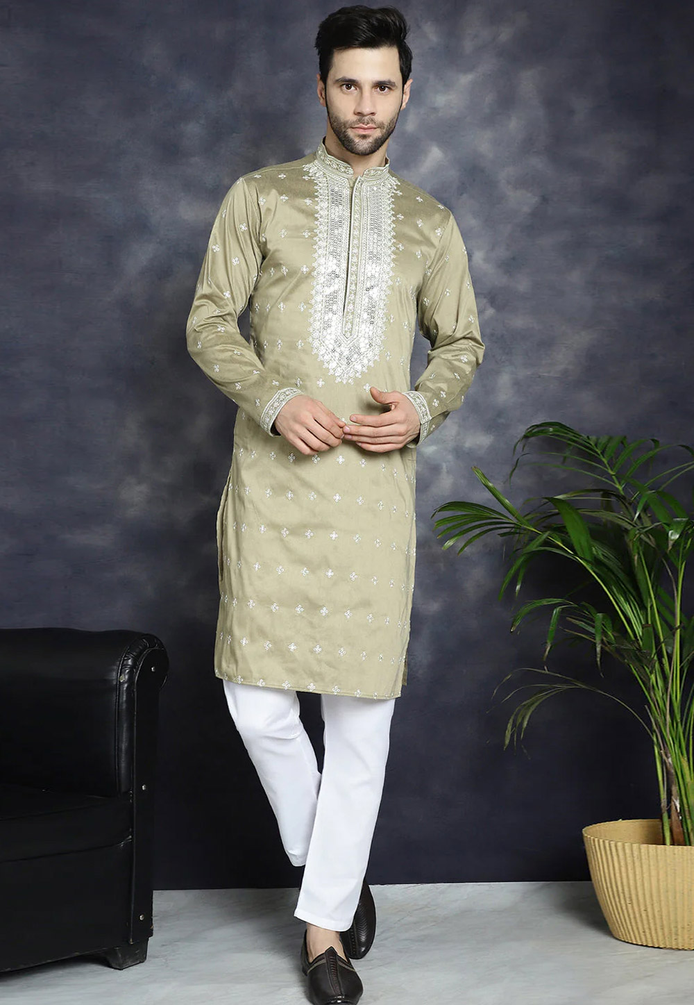 Beige Cotton Silk Kurta Pajama 287492