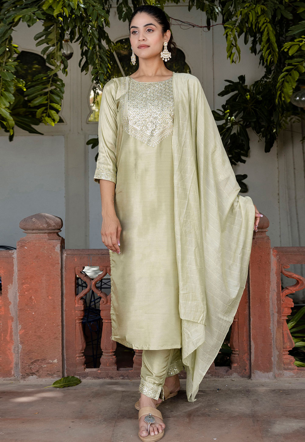 Beige Cotton Silk Readymade Pakistani Suit 310316