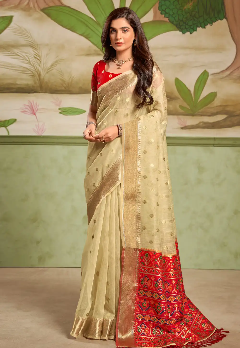 Beige Cotton Silk Saree With Blouse 291896