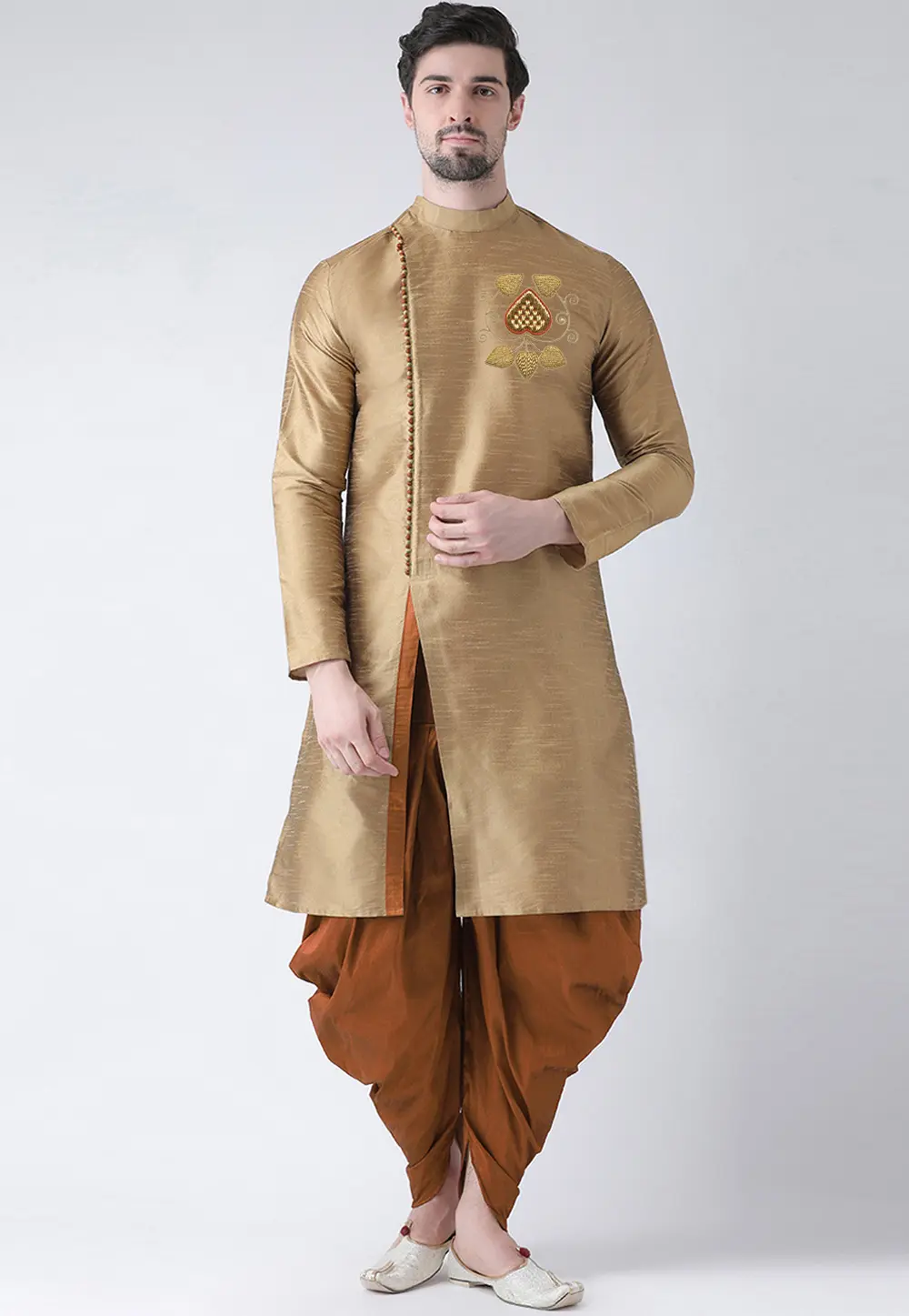 Beige Dupion Silk Dhoti Kurta 304476