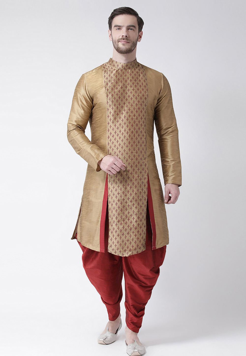 Beige Dupion Silk Dhoti Kurta 286434