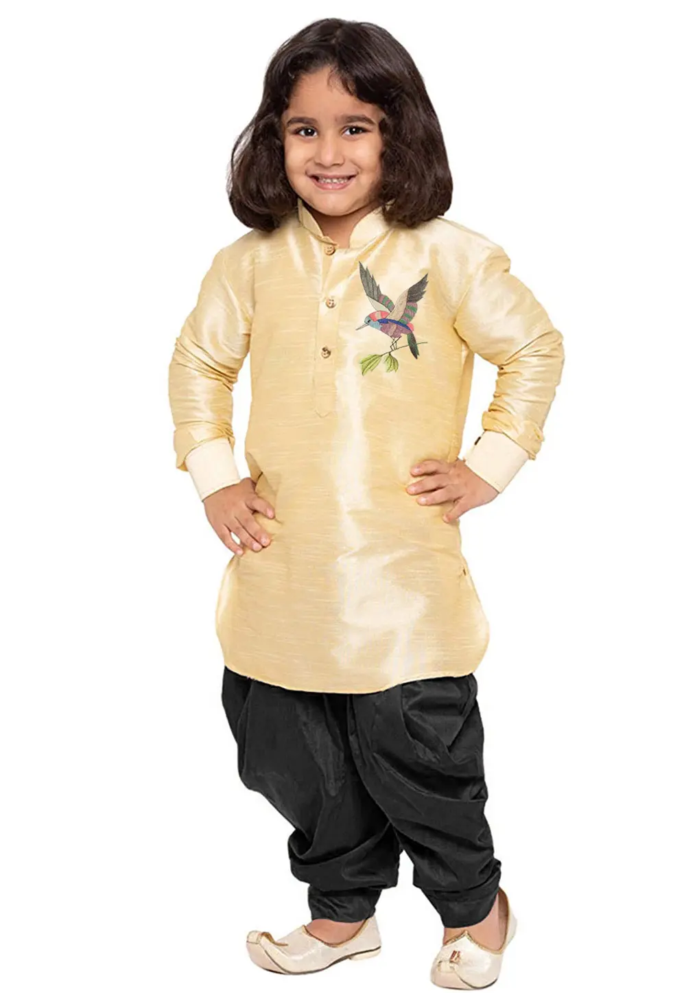 Beige Dupion Silk Kids Dhoti Kurta 301793