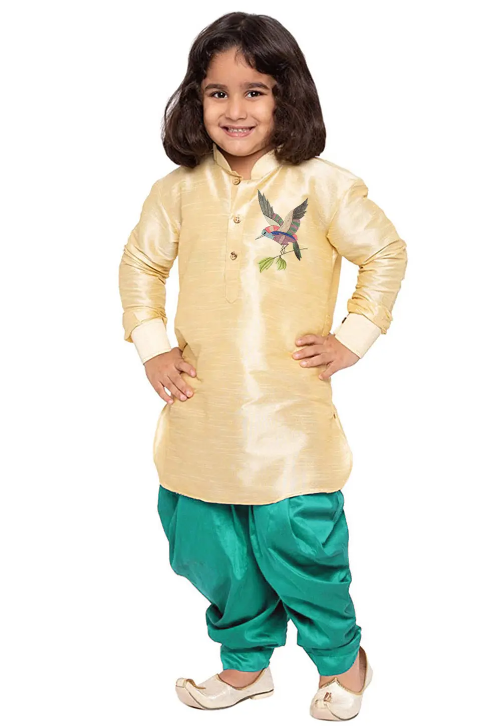 Beige Dupion Silk Kids Dhoti Kurta 301798