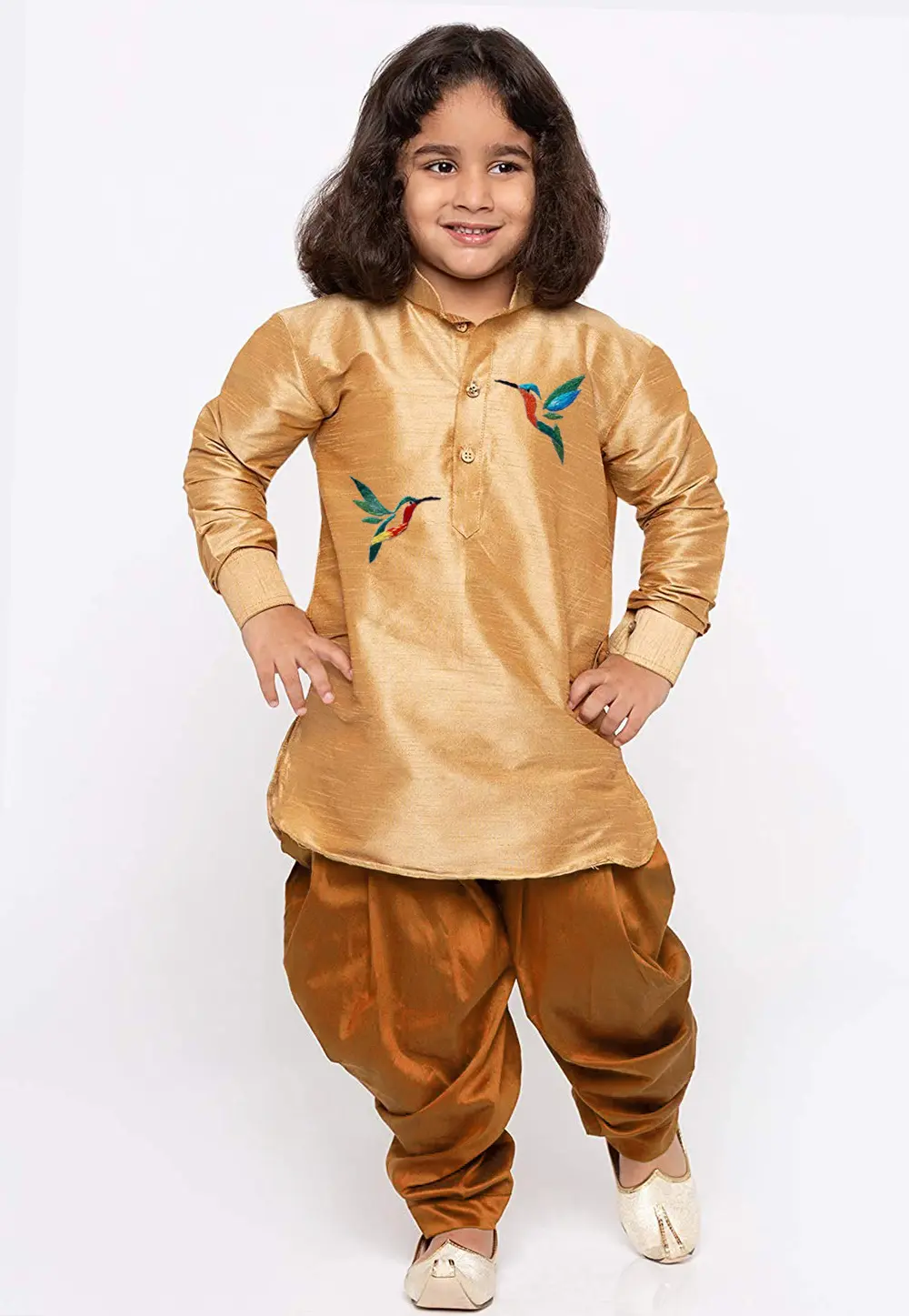 Beige Dupion Silk Kids Dhoti Kurta 301816