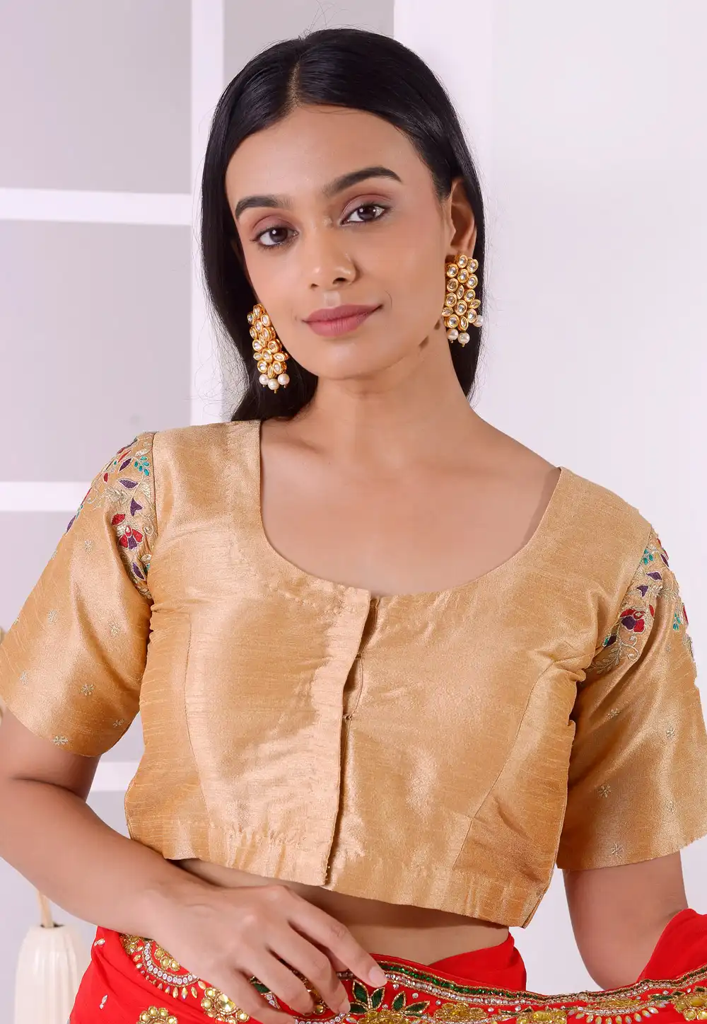 Beige Dupion Silk Readymade Blouse 292533