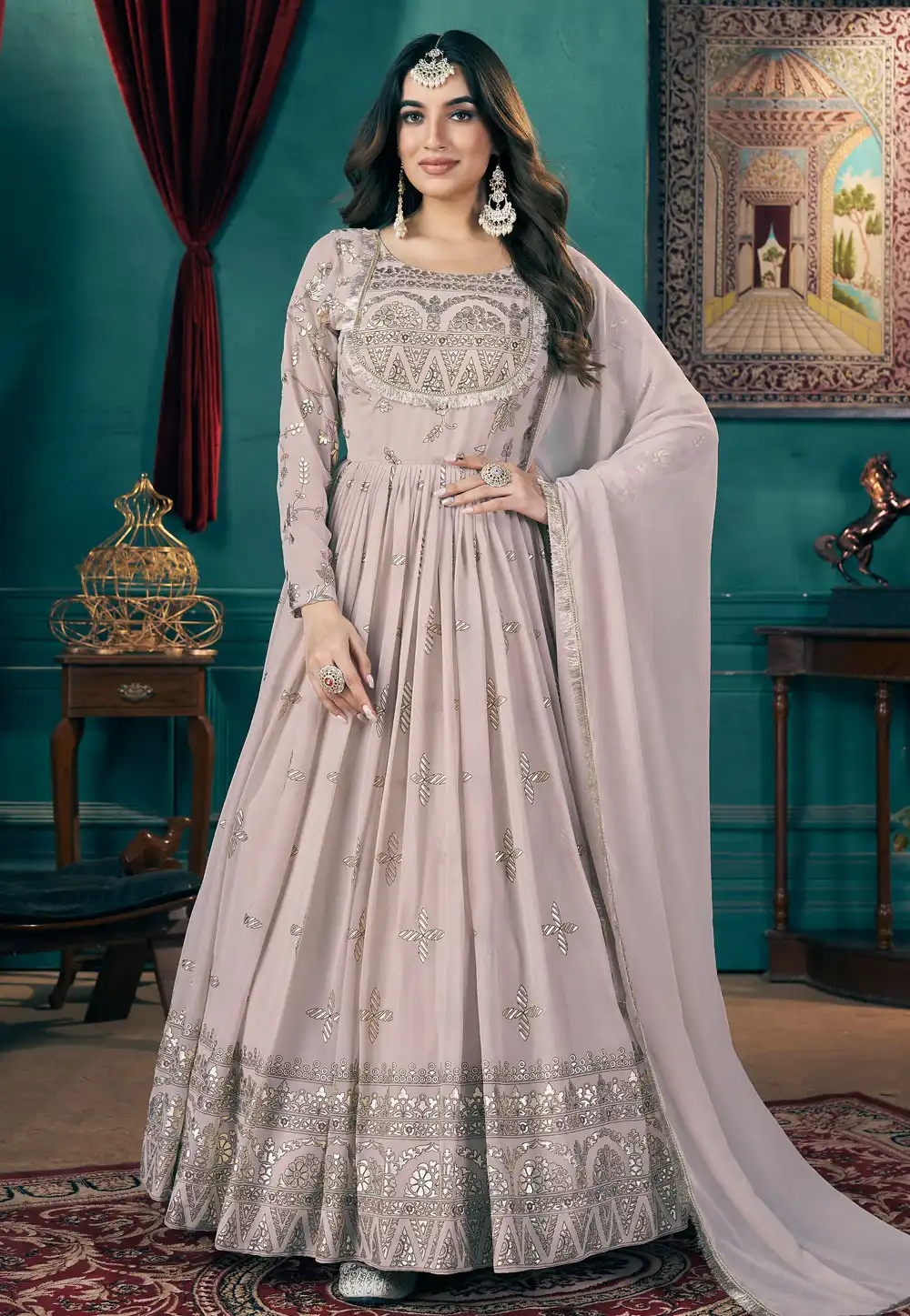 Beige Faux Georgette Readymade Anarkali Suit 289008