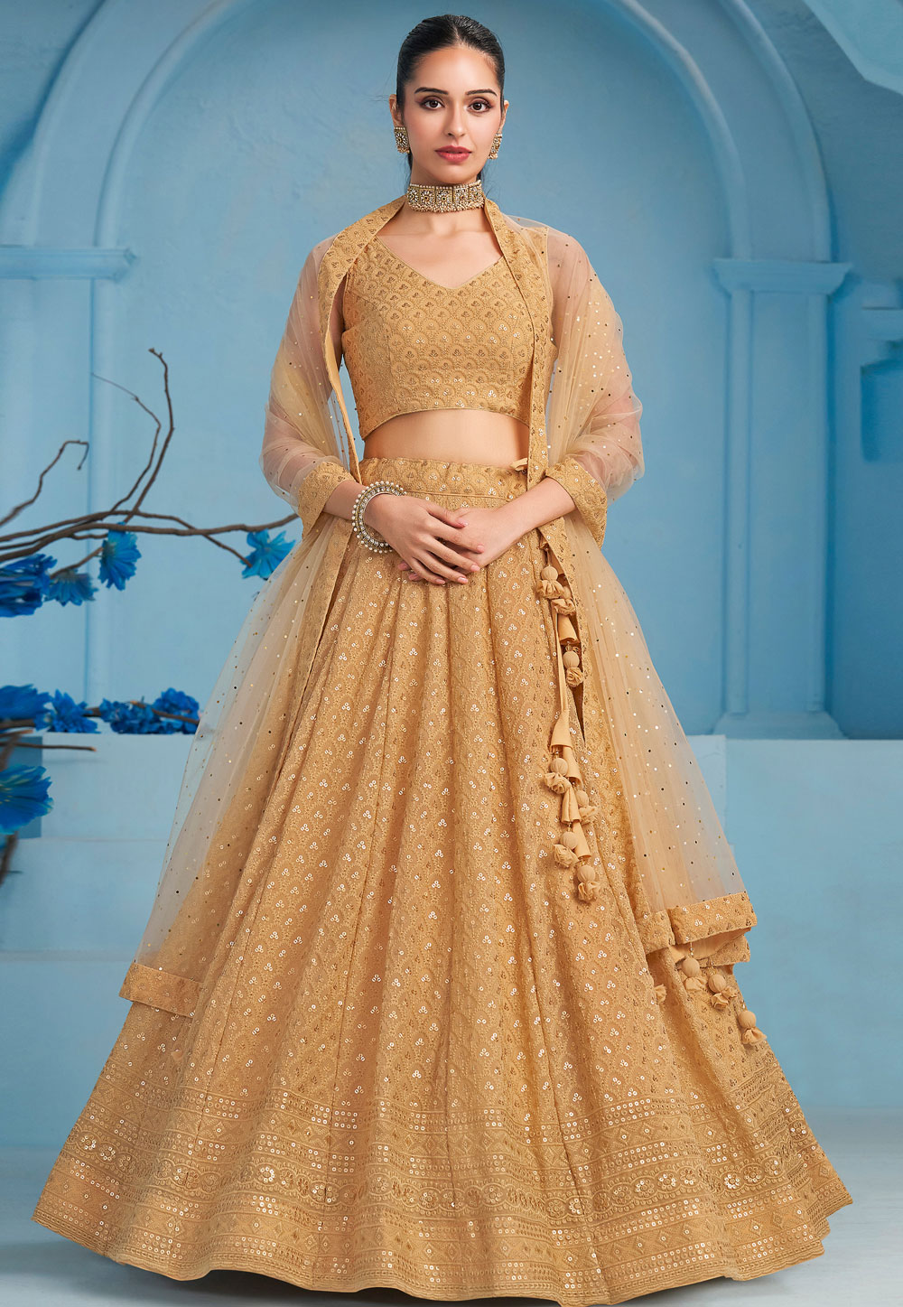 Beige Georgette Circular Lehenga Choli 310639