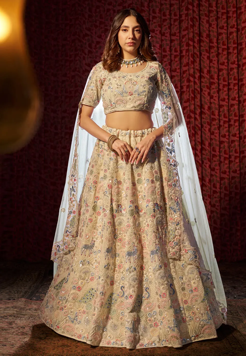 Beige Georgette Circular Lehenga Choli 299543