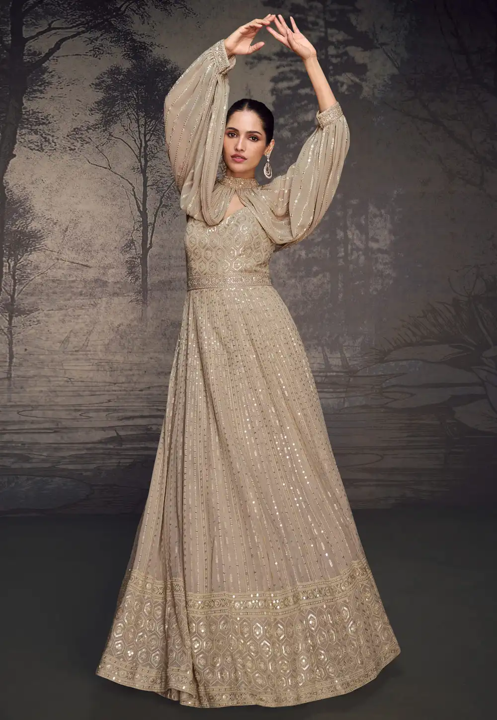 Beige Georgette Floor Length Anarkali Suit 294846