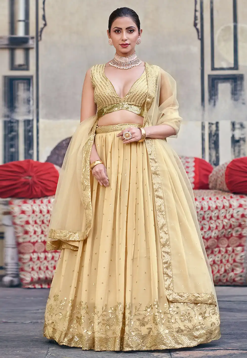 Beige Georgette Lehenga Choli 288300