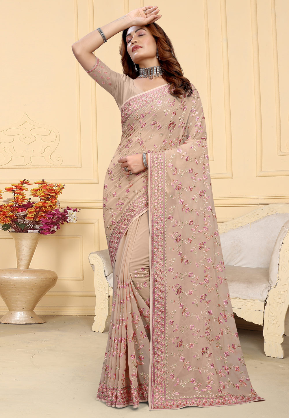 Beige Georgette Saree With Blouse 284207