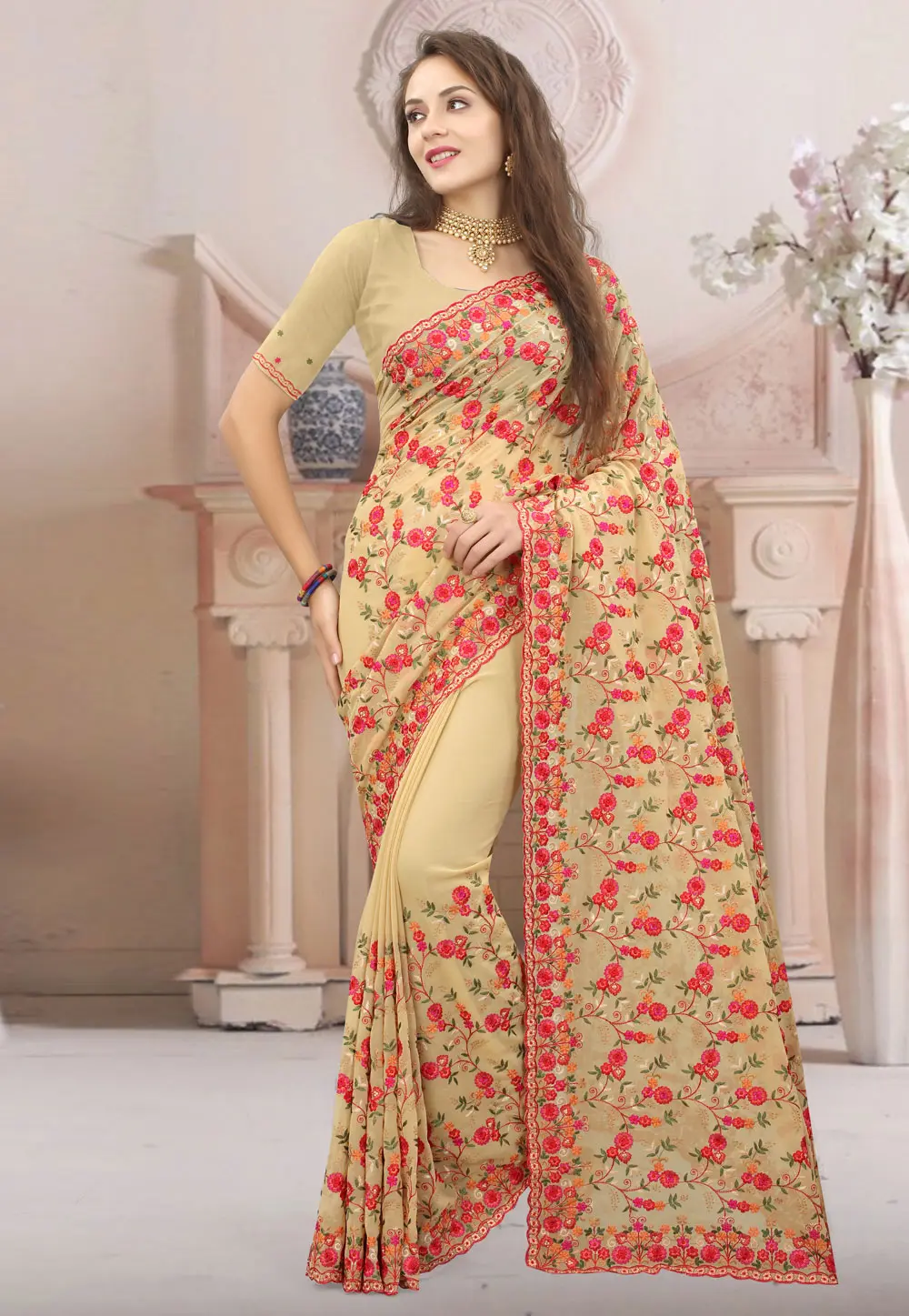 Beige Georgette Saree With Blouse 298364