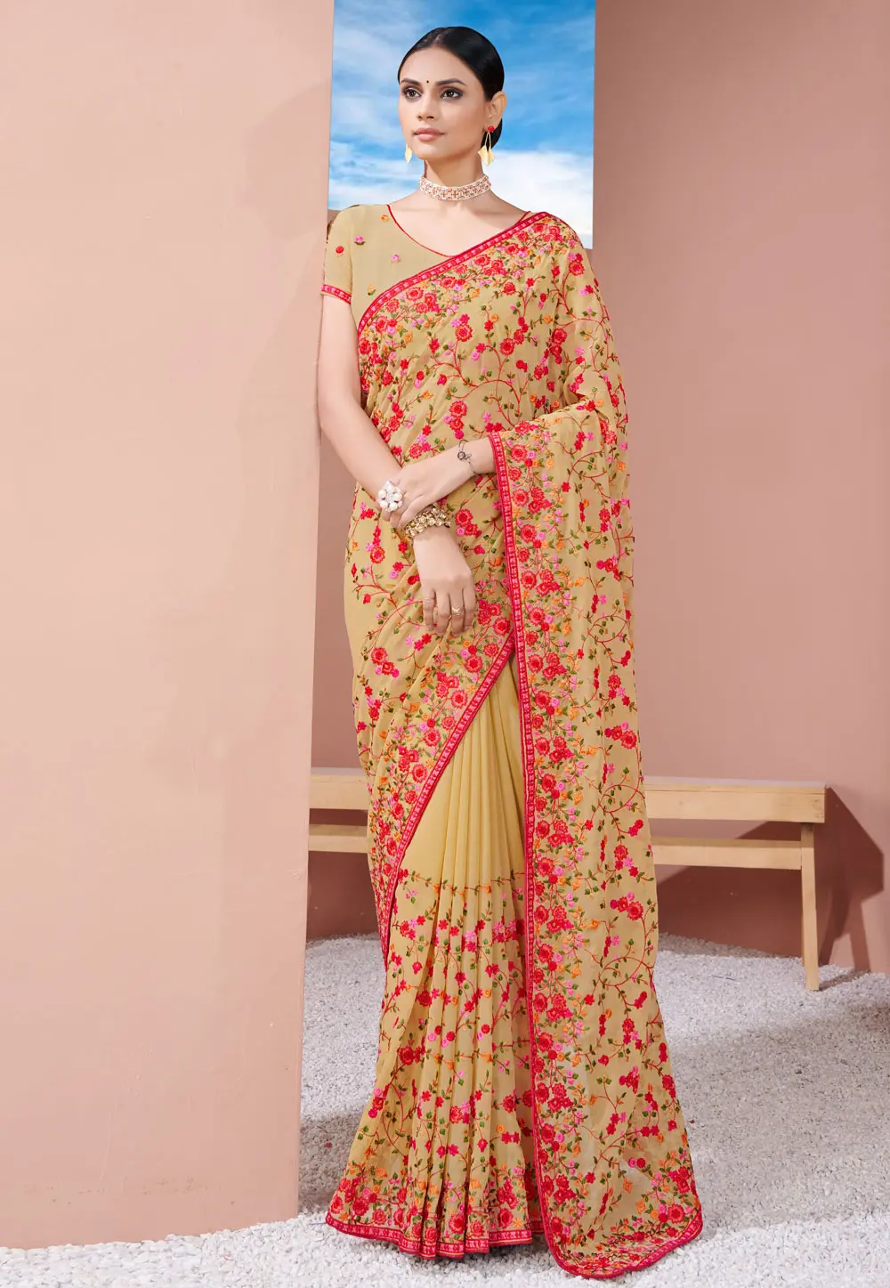 Beige Georgette Saree With Blouse 298369