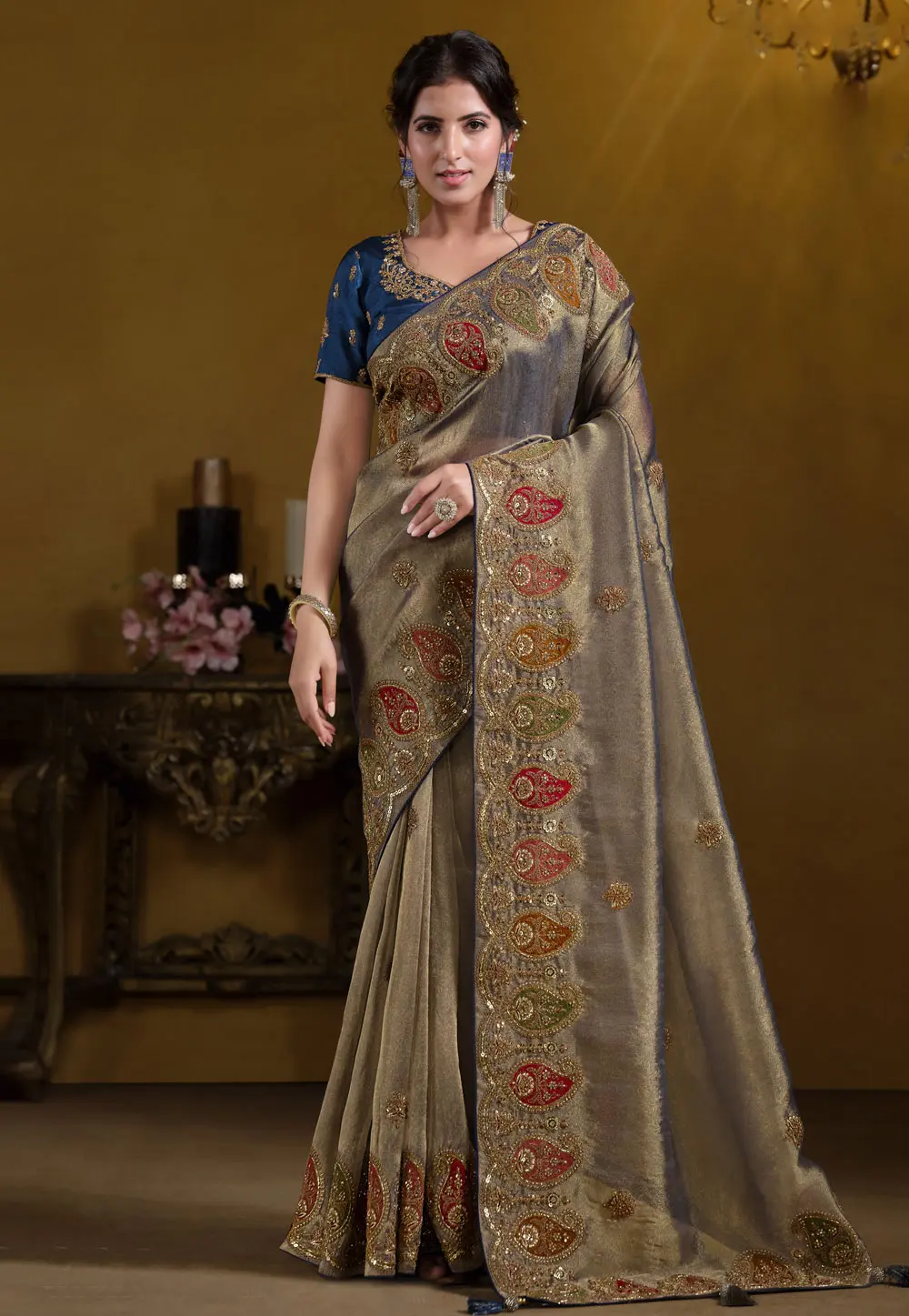 Beige Georgette Saree With Blouse 302015