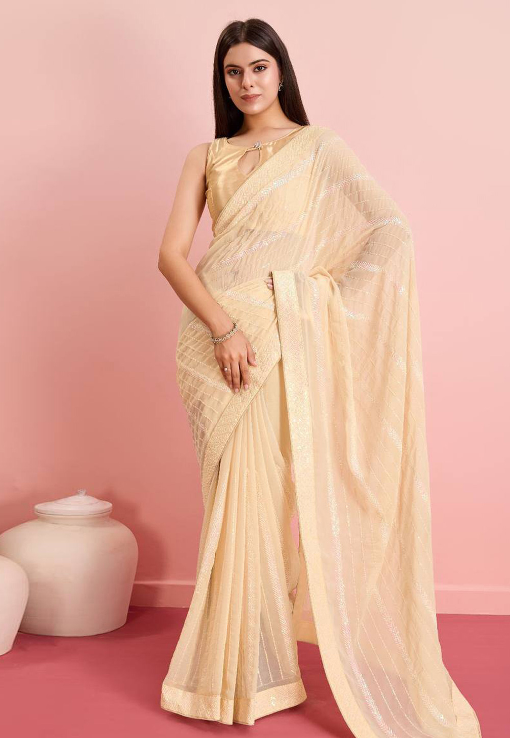 Beige Georgette Saree With Blouse 286819