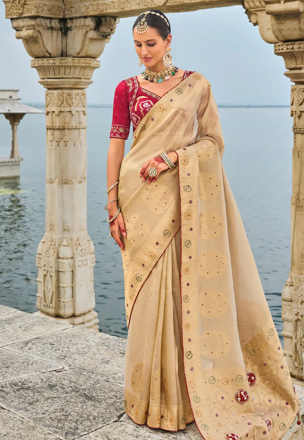 Beige Kanjivaram Silk Saree 299493