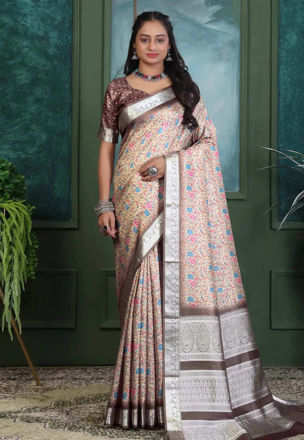 Beige Khadi Saree With Blouse 298847