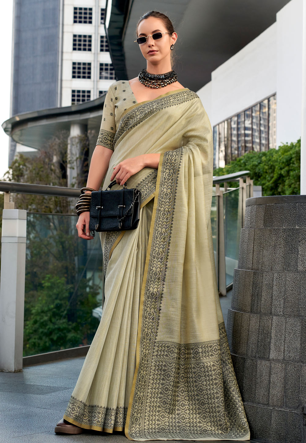 Beige Linen Saree With Blouse 304968