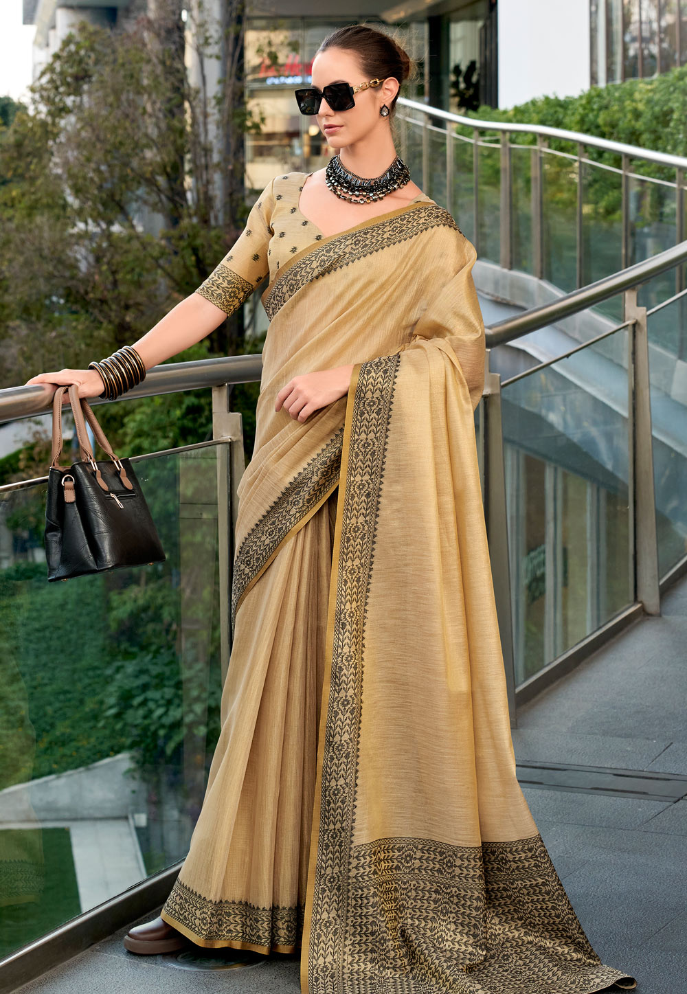 Beige Linen Saree With Blouse 304972