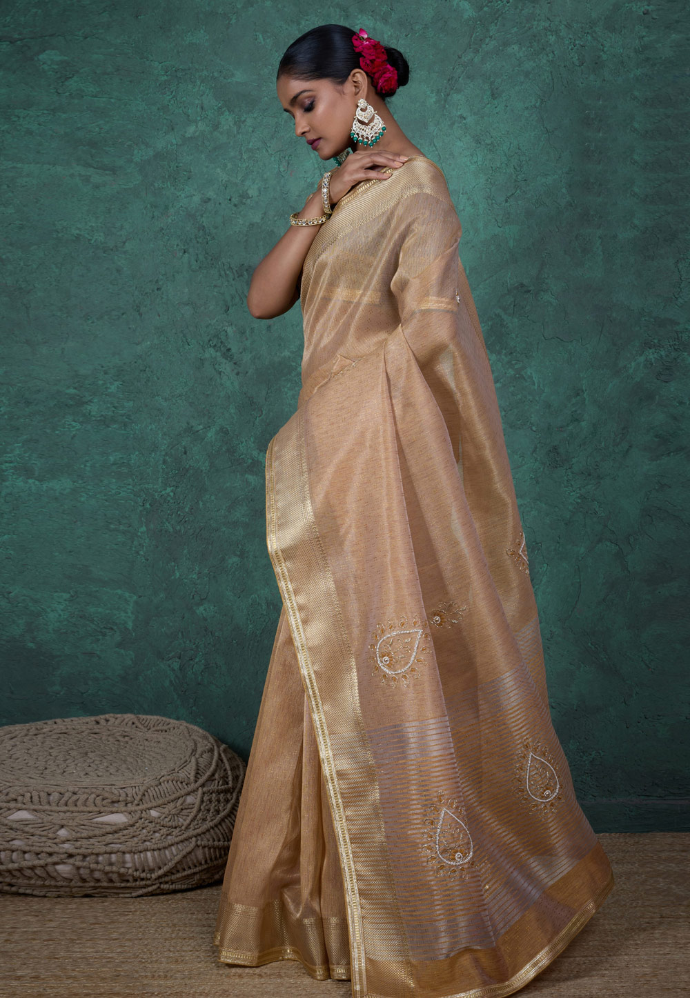 Beige Linen Saree With Blouse 309379