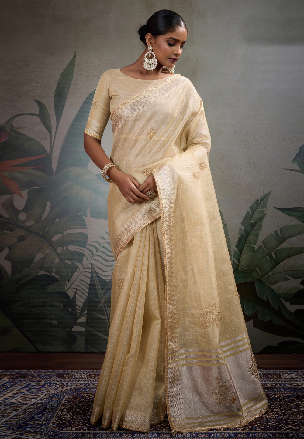 Beige Linen Saree With Blouse 309383