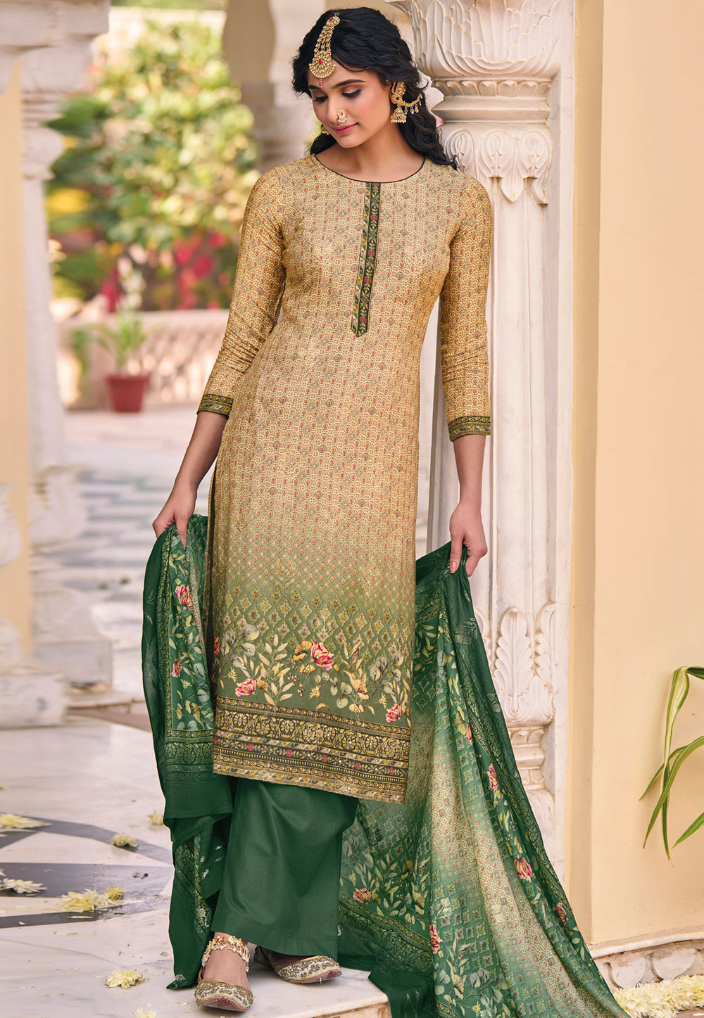 Beige Muslin Palazzo Suit 310737