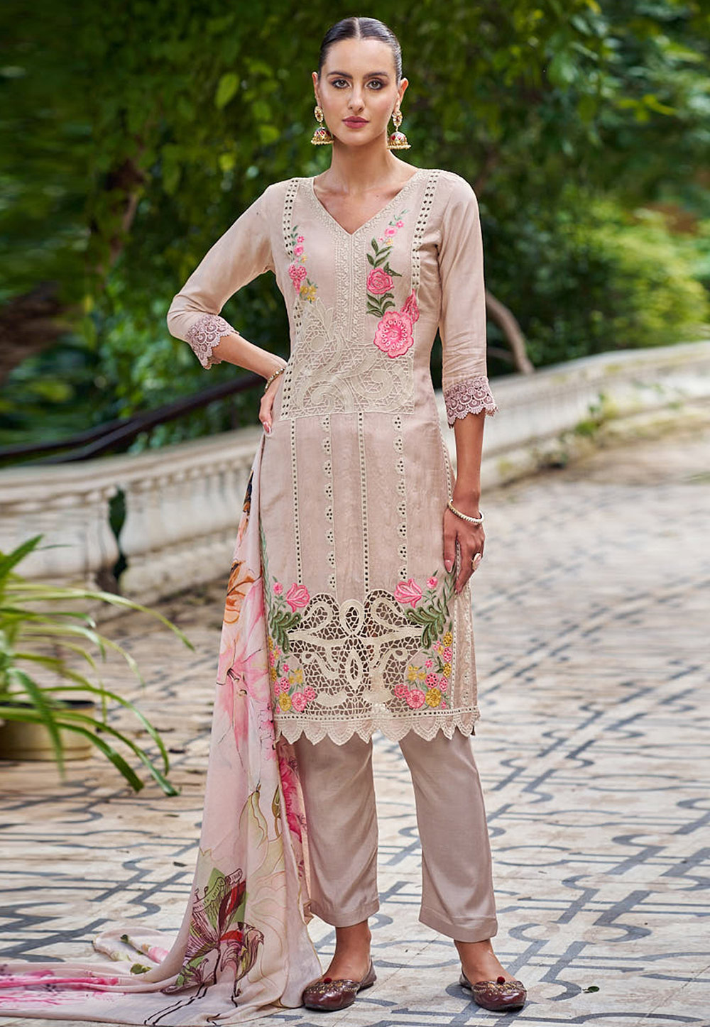 Beige Muslin Pant Style Suit 310144
