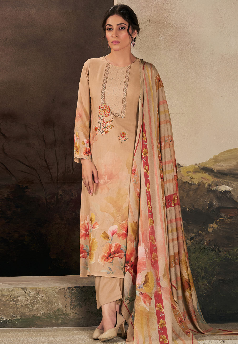 Beige Muslin Pant Style Suit 311051