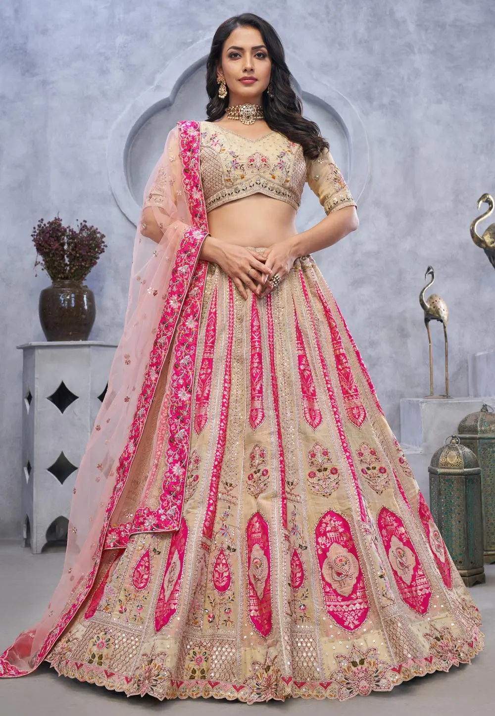 Beige Net Lehenga Choli For Wedding 300891