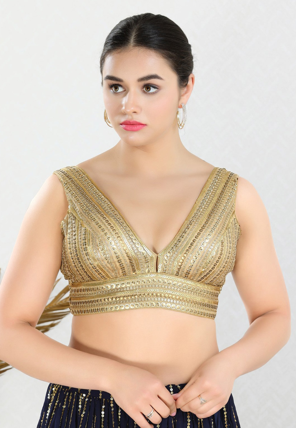 Beige Net Readymade Blouse 310662