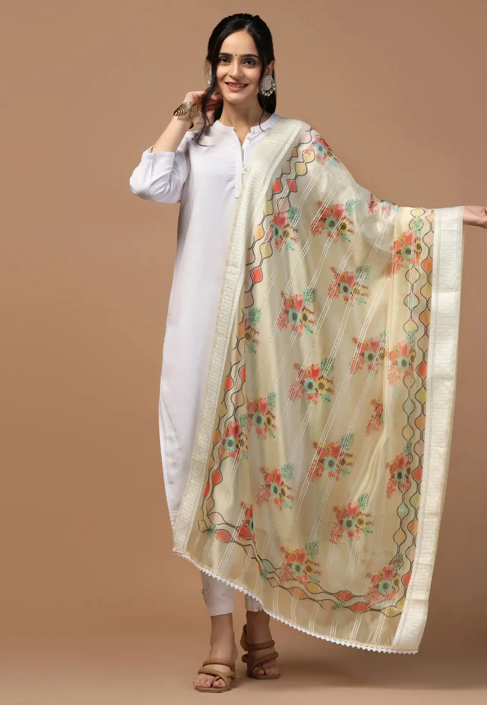 Beige Organza Dupatta 303704