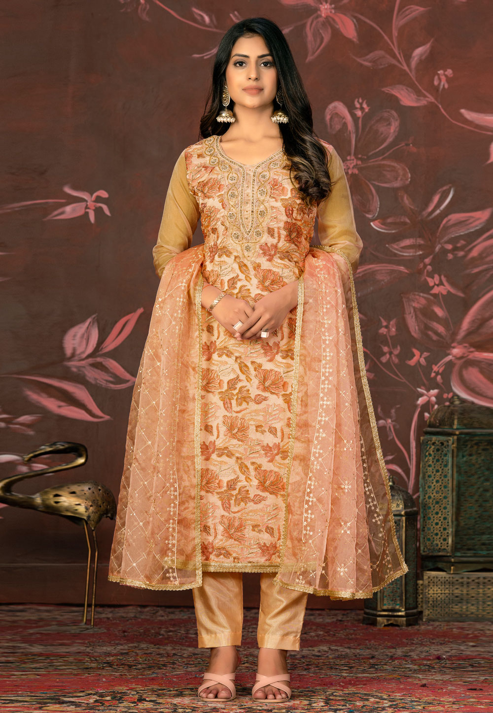Golden Organza Pakistani Suit 281060