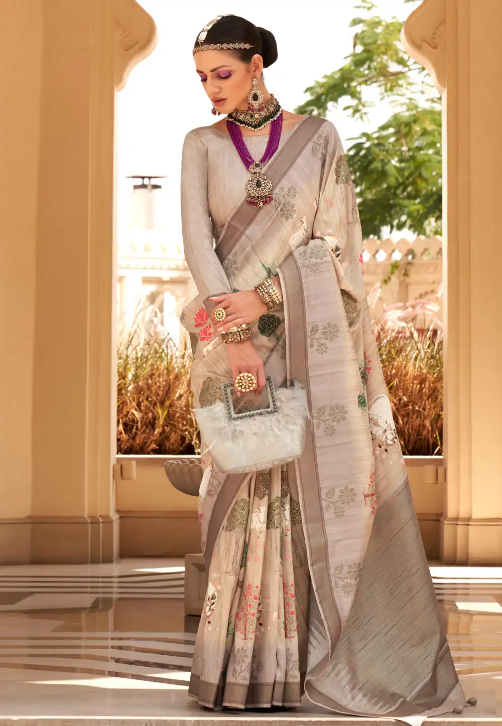 Beige Raw Silk Saree With Blouse 291338