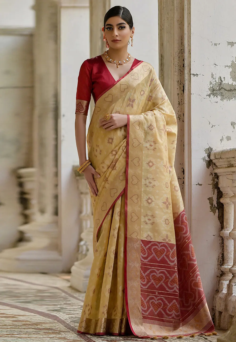 Beige Raw Silk Saree With Blouse 303435