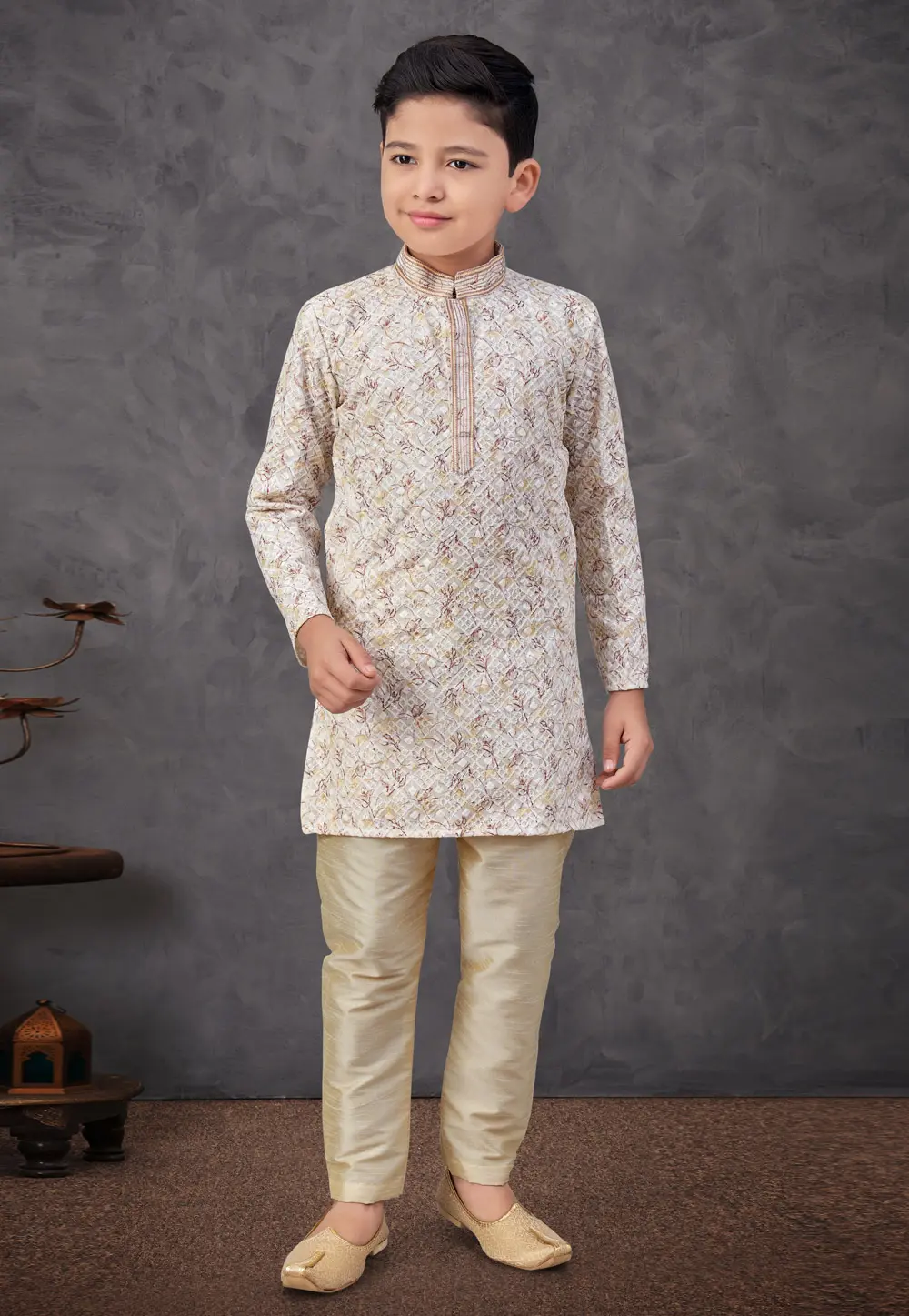 Beige Rayon Kids Kurta Pajama 303810