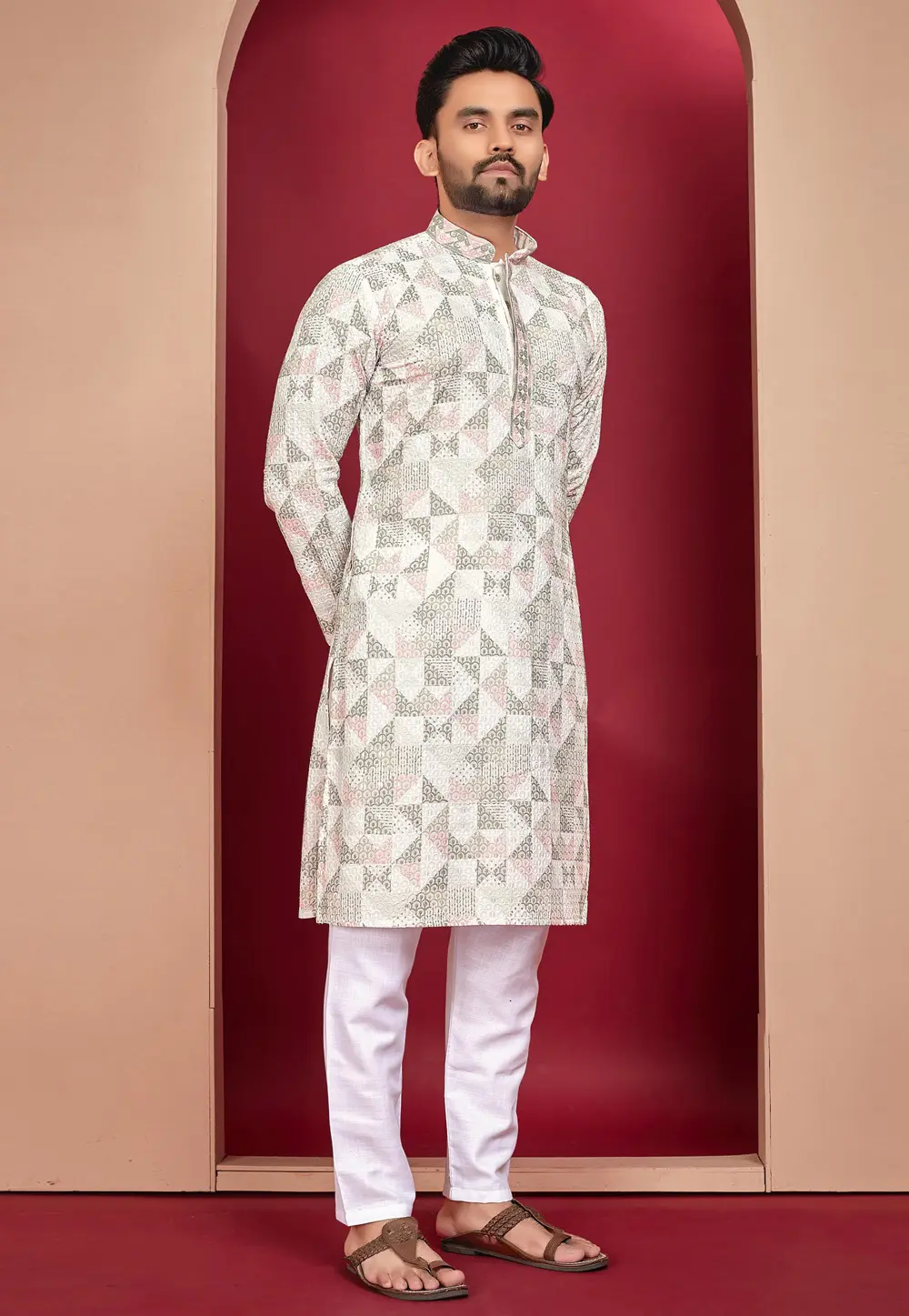 Beige Rayon Kurta Pajama 304279