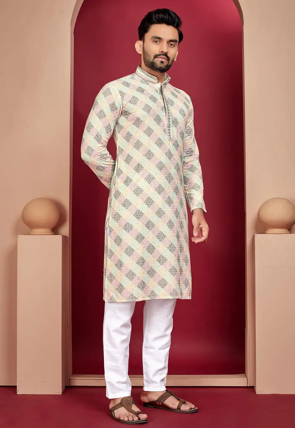 Beige Rayon Kurta Pajama 304280