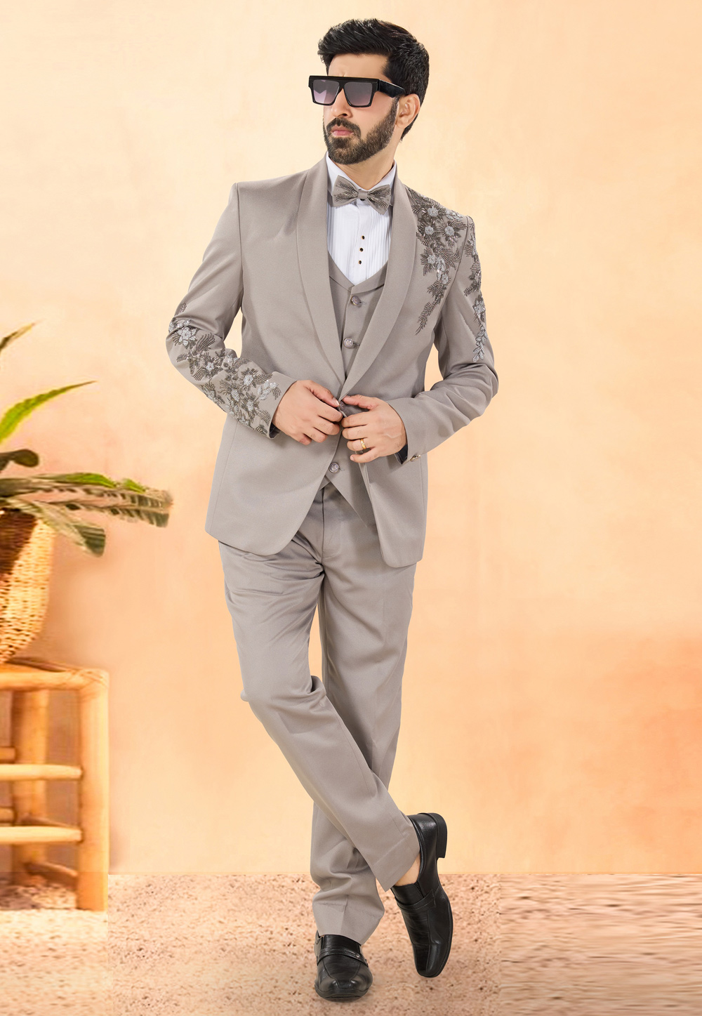 Beige Rayon Tuxedos Suit 306125