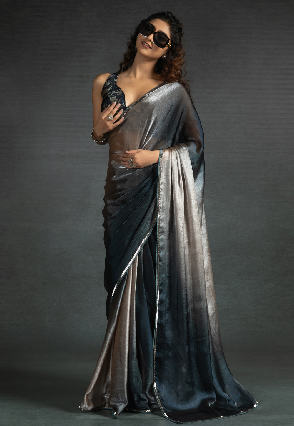 Beige Satin Silk Half N Half Saree 309376