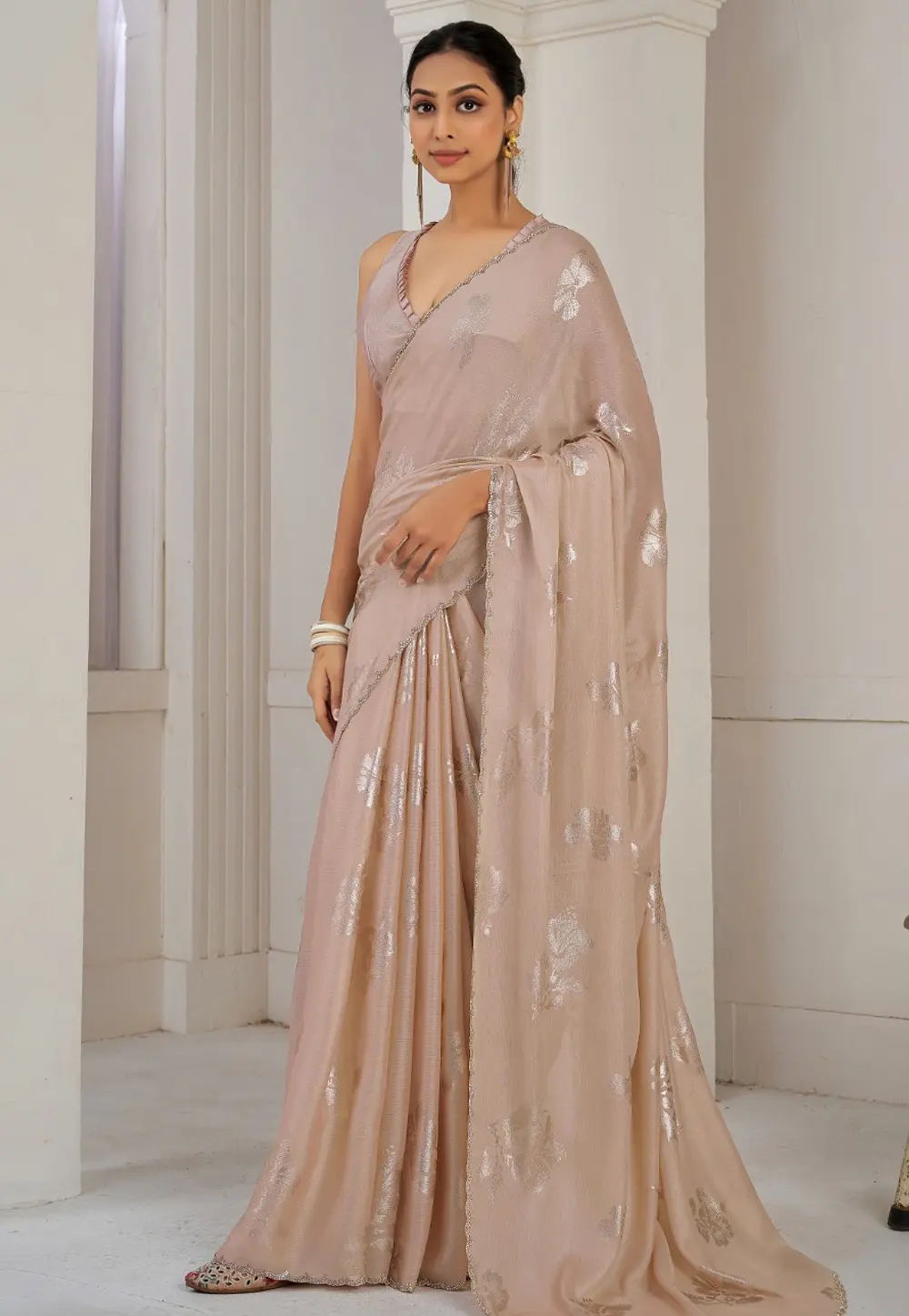 Beige Satin Silk Saree With Blouse 299236