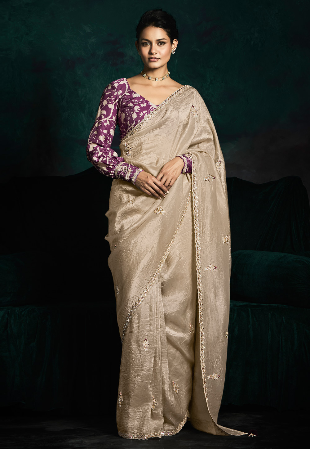 Beige Satin Silk Saree With Blouse 304990