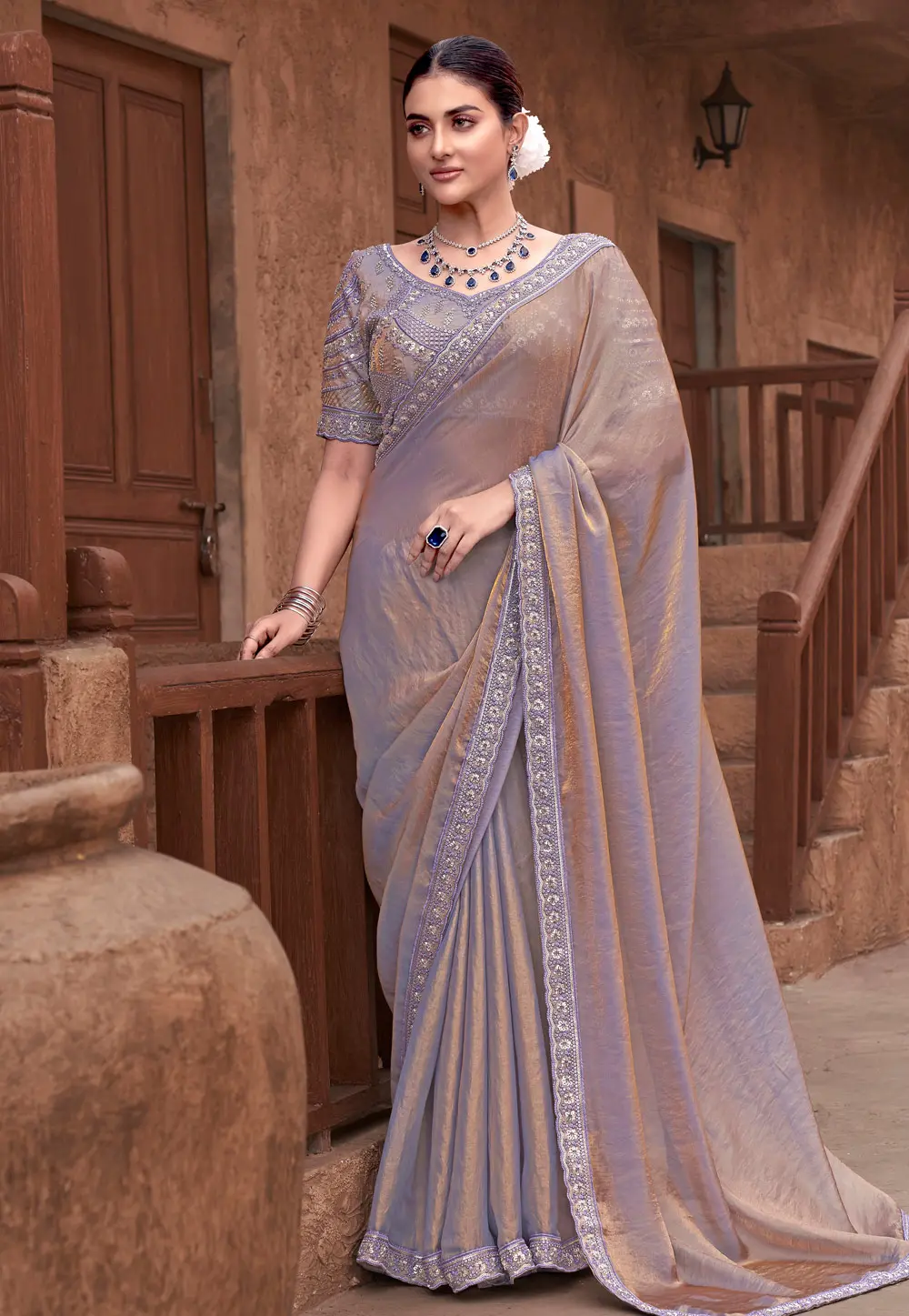 Beige Satin Silk Saree With Blouse 303946