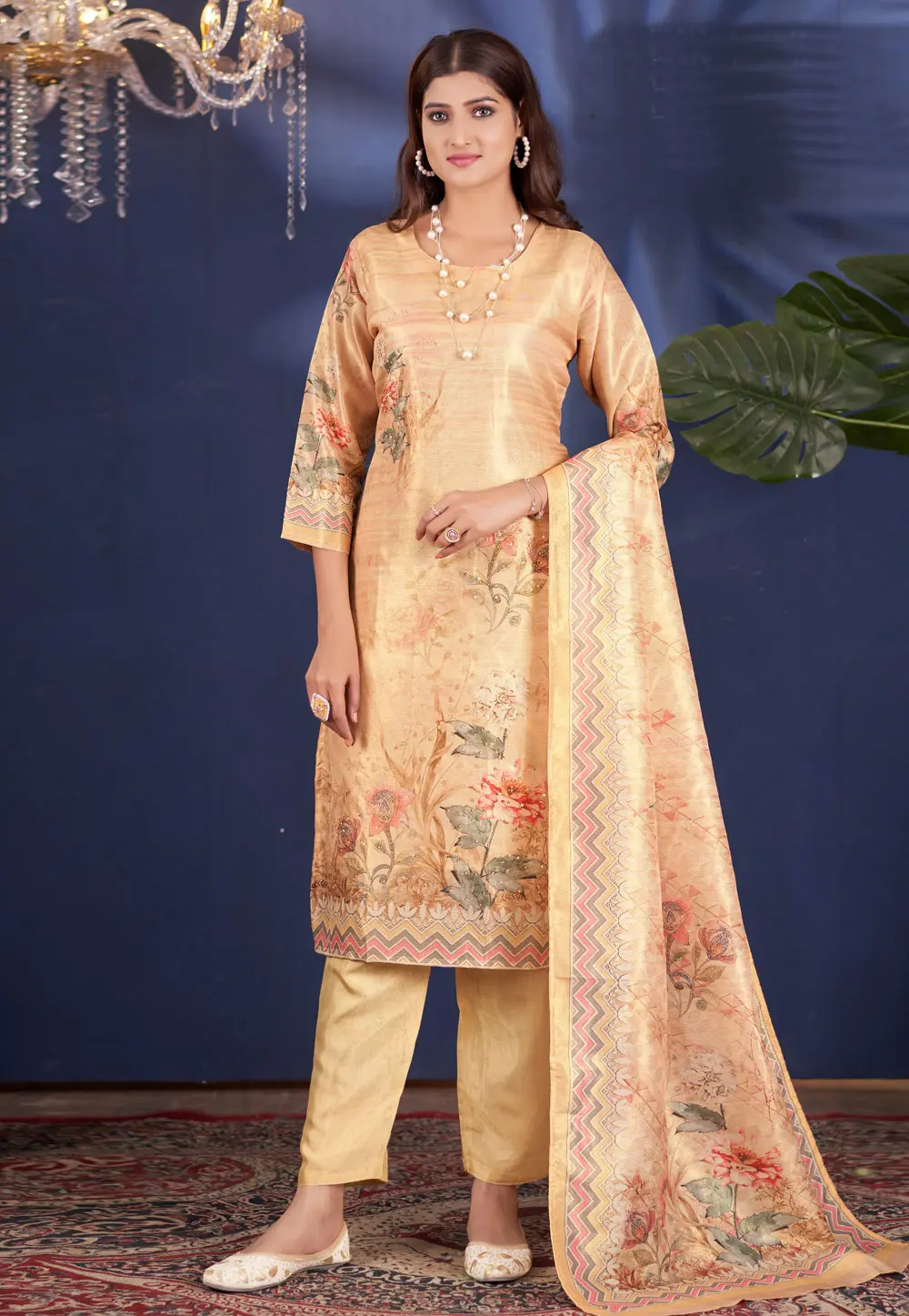 Beige Shimmer Readymade Pakistani Suit 299102