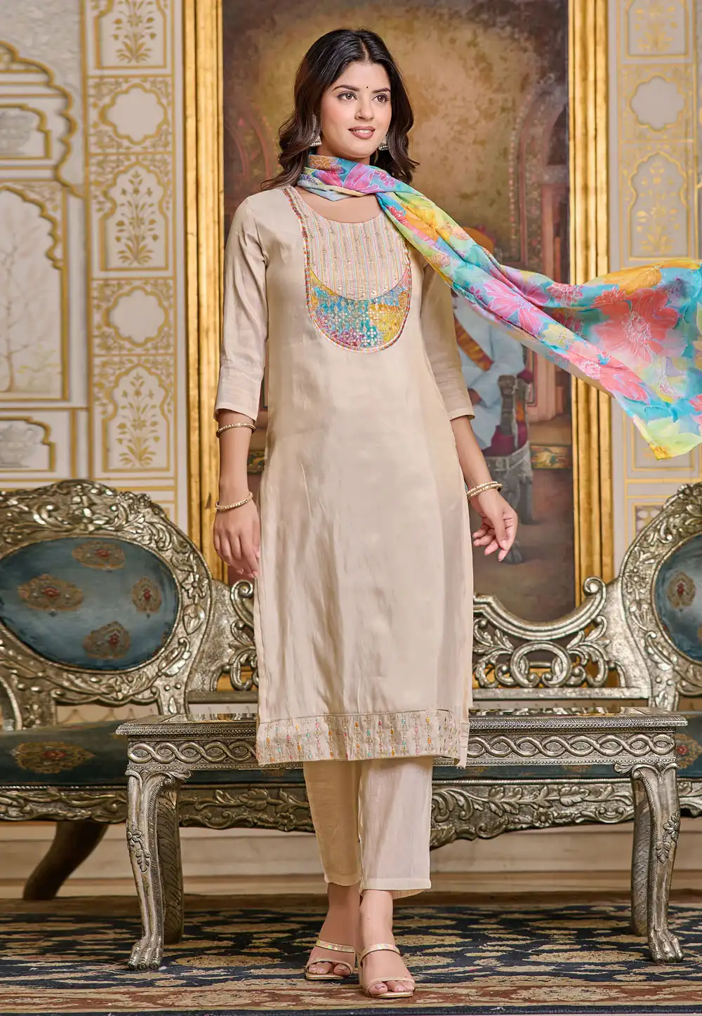 Beige Shimmer Readymade Pakistani Suit 289861