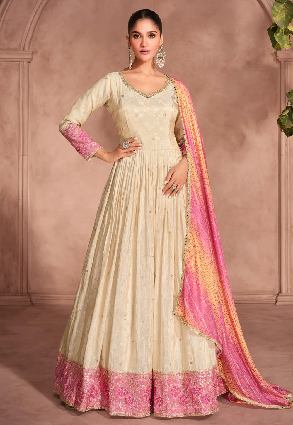 Beige Shimmer Viscose Anarkali Suit 298253