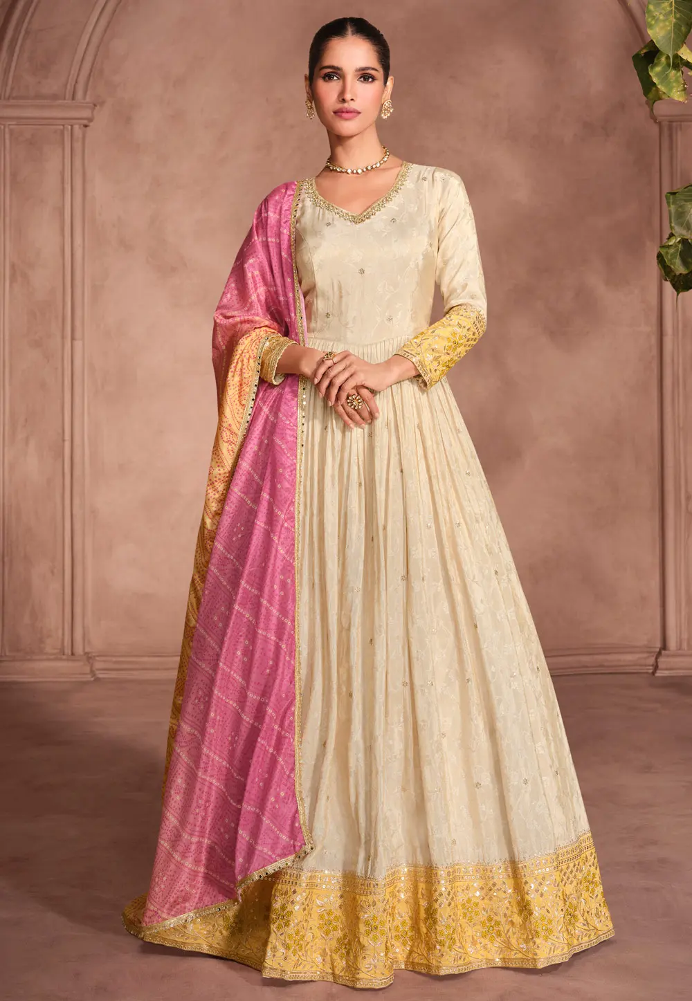 Beige Shimmer Viscose Long Anarkali Suit 298252