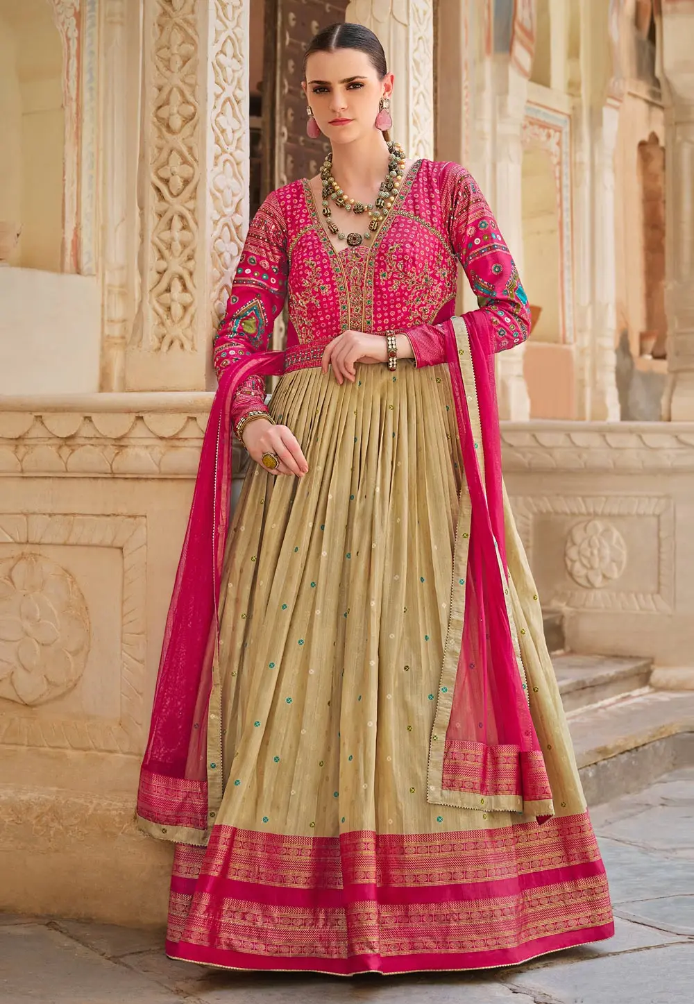 Beige Silk Anarkali Suit 303541